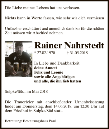 Traueranzeige von Rainer Nahrstedt von Uelzen