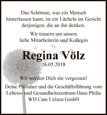 Traueranzeige von Regina Völz von Uelzen