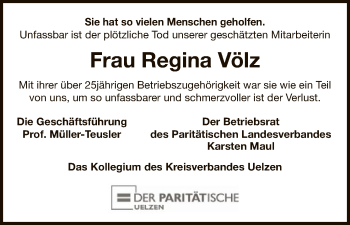 Traueranzeige von Regina Völz von Uelzen