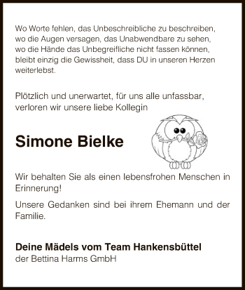 Traueranzeige von Simone Bielke von Uelzen