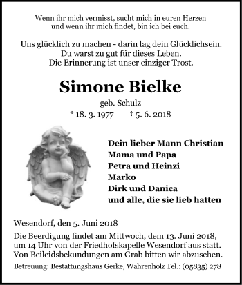 Traueranzeige von Simone Bielke von Uelzen