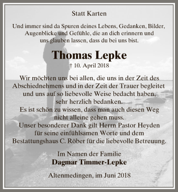 Traueranzeige von Thomas Lepke von Uelzen