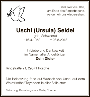 Traueranzeige von Uschi Seidel von Uelzen