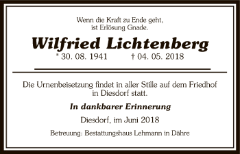 Traueranzeige von Wilfried Lichtenberg von Uelzen