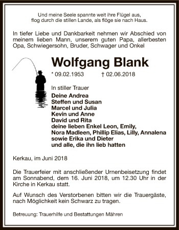 Traueranzeige von Wolfgang Blank von Uelzen