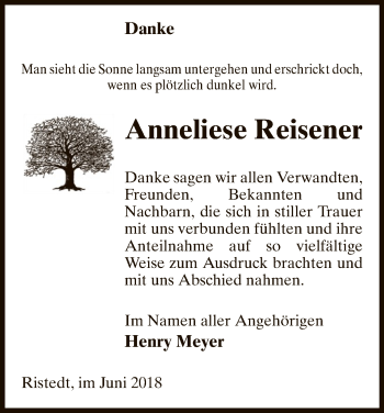 Traueranzeige von Anneliese Reisener von Uelzen