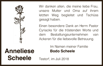 Traueranzeige von Anneliese Scheele von Uelzen