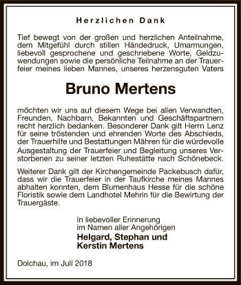 Traueranzeige von Bruno Mertens von Uelzen