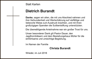 Traueranzeige von Dietrich Burandt von Uelzen