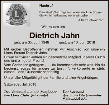 Traueranzeige von Dietrich Jahn von Uelzen