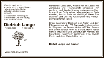 Traueranzeige von Dietrich Lange von Uelzen