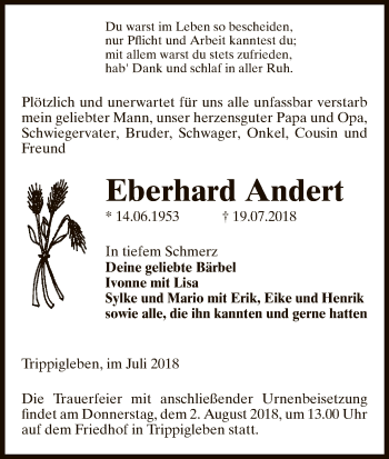 Traueranzeige von Eberhard Andert von Uelzen