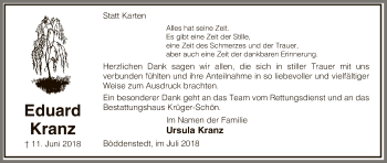 Traueranzeige von Eduard Kranz von Uelzen