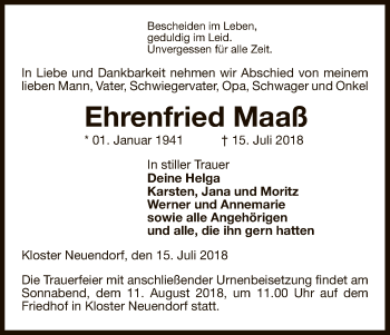 Traueranzeige von Ehrenfried Maaß von Uelzen