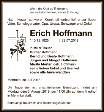 Traueranzeige von Erich Hoffmann von Uelzen