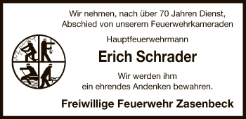 Traueranzeige von Erich Schrader von Uelzen