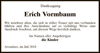 Traueranzeige von Erich Vormbaum von Uelzen