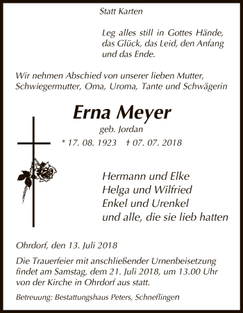 Traueranzeige von Erna Meyer von Uelzen