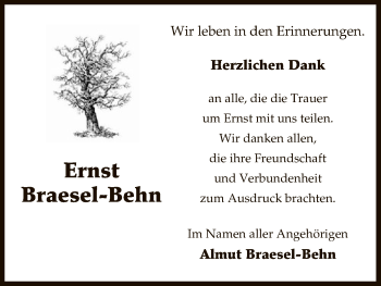 Traueranzeige von Ernst Braesel-Behn von Uelzen