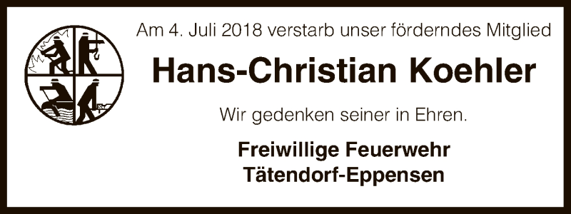  Traueranzeige für Hans-Christian Koehler vom 12.07.2018 aus Uelzen