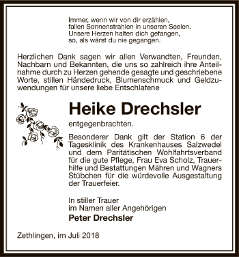 Traueranzeige von Heike Drechsler von Uelzen