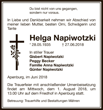 Traueranzeige von Helga Napiwotzki von Uelzen