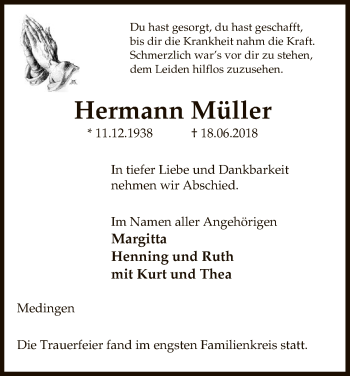 Traueranzeige von Hermann Müller von Uelzen