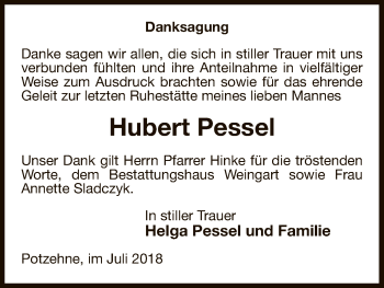 Traueranzeige von Hubert Pessel von Uelzen