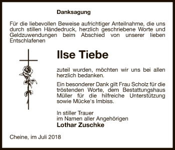 Traueranzeige von Ilse Tiebe von Uelzen