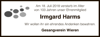 Traueranzeige von Irmgard Harms von Uelzen