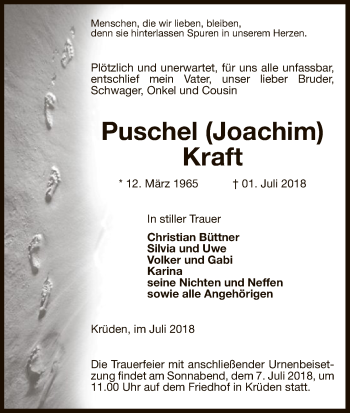 Traueranzeige von Joachim Kraft von Uelzen