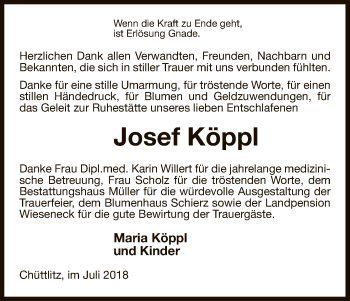 Traueranzeige von Josef Köppl von Uelzen