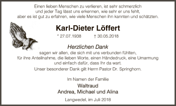 Traueranzeige von Karl-Dieter Löffert von Uelzen