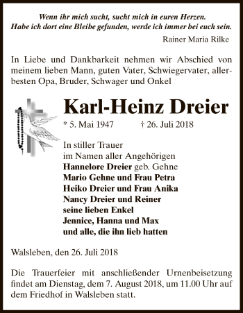 Traueranzeige von Karl-Heinz Dreier von Uelzen