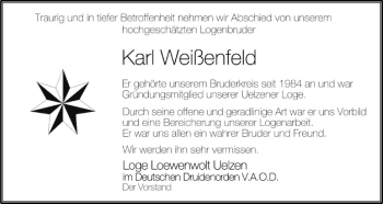 Traueranzeige von Karl Weißenfeld von Uelzen