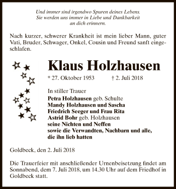 Traueranzeige von Klaus Holzhausen von Uelzen