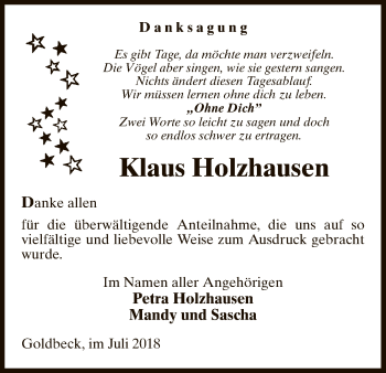 Traueranzeige von Klaus Holzhausen von Uelzen