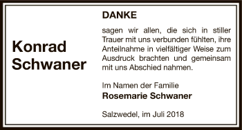 Traueranzeige von Konrad Schwaner von Uelzen