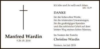 Traueranzeige von Manfred Wardin von Uelzen