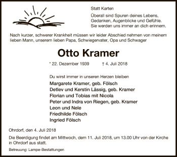 Traueranzeige von Otto Kramer von Uelzen