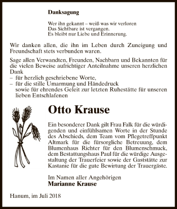 Traueranzeige von Otto Krause von Uelzen