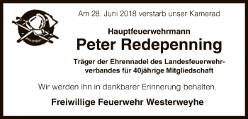 Traueranzeige von Peter Redepenning von Uelzen