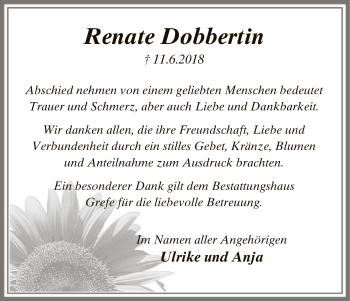 Traueranzeige von Renate Dobbertin von Uelzen