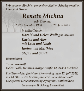 Traueranzeige von Renate Michna von Uelzen