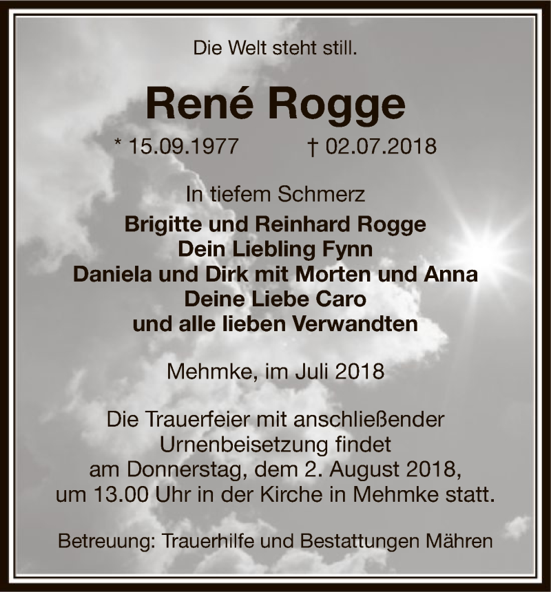  Traueranzeige für René Rogge vom 24.07.2018 aus Uelzen