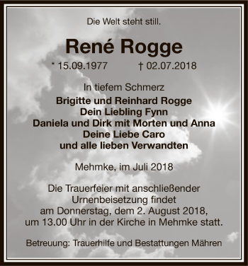 Traueranzeige von René Rogge von Uelzen