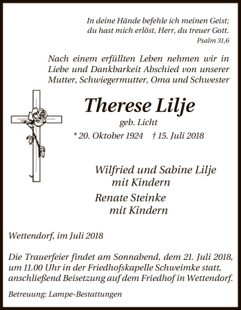 Traueranzeige von Therese Lilje von Uelzen