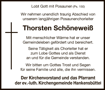 Traueranzeige von Thorsten Schöneweiß von Uelzen