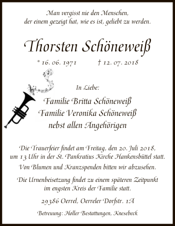 Traueranzeige von Thorsten Schöneweiß von Uelzen