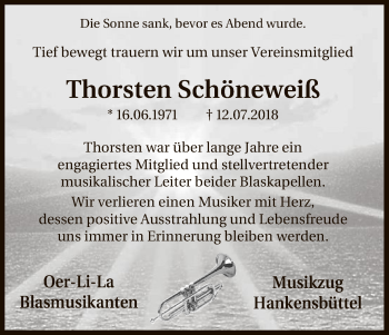 Traueranzeige von Thorsten Schöneweiß von Uelzen